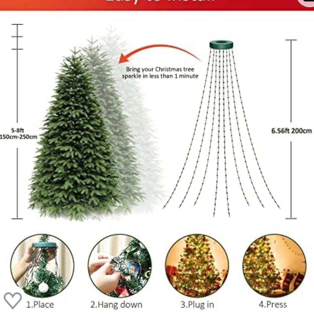 Christmas Decorations Tree Lights with Ring, 280 LEDs